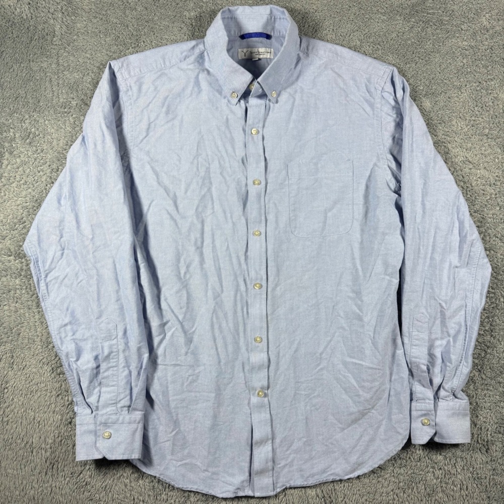 Teddy Stratford Zip Fit Front Shirt Mens 5 Blue Oxford Button Down Long Sleeve